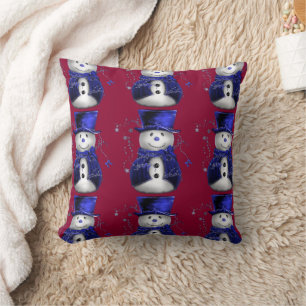 Blue Snowman Christmas Cushion