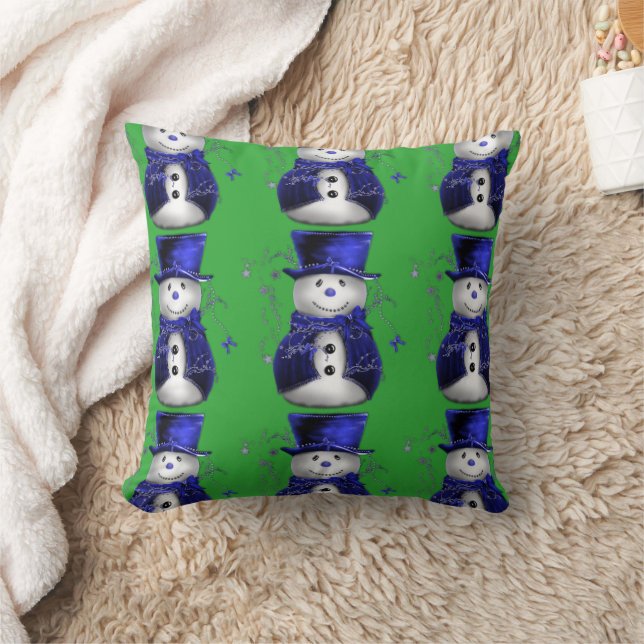 Blue Snowman Christmas Cushion (Blanket)