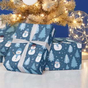 blue snowman christmas gift wrapping papers paper