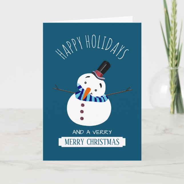 Blue Snowman, Christmas Greeting Card (Front)