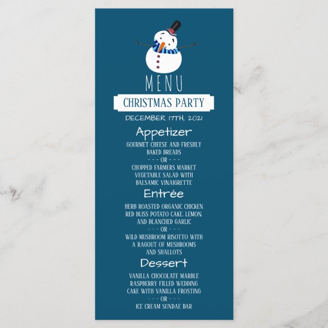 Blue Snowman, Christmas Party Menu (Front)