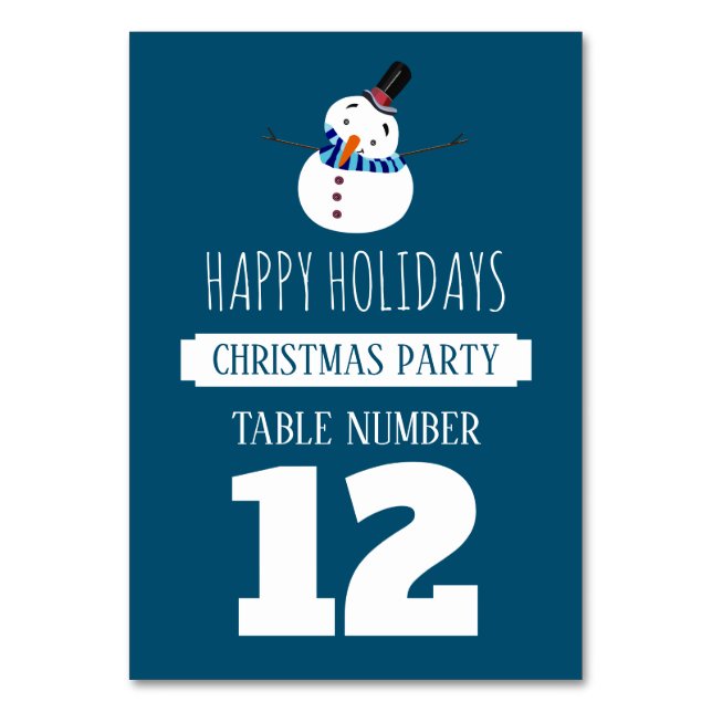 Blue Snowman, Christmas Party Table No. Table Number (Front)