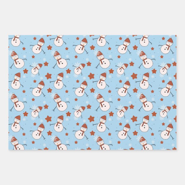 Blue Snowman Christmas Wrapping Paper (Front)