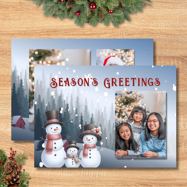 Blue Snowman Family Winter Photo Holiday Card (Creator Uploaded)