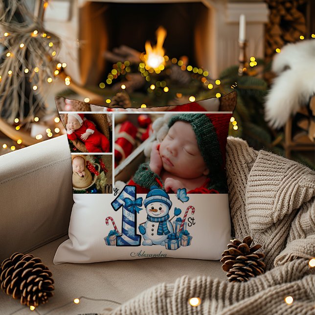 Blue Snowman First Christmas Cushion (Creator Uploaded)