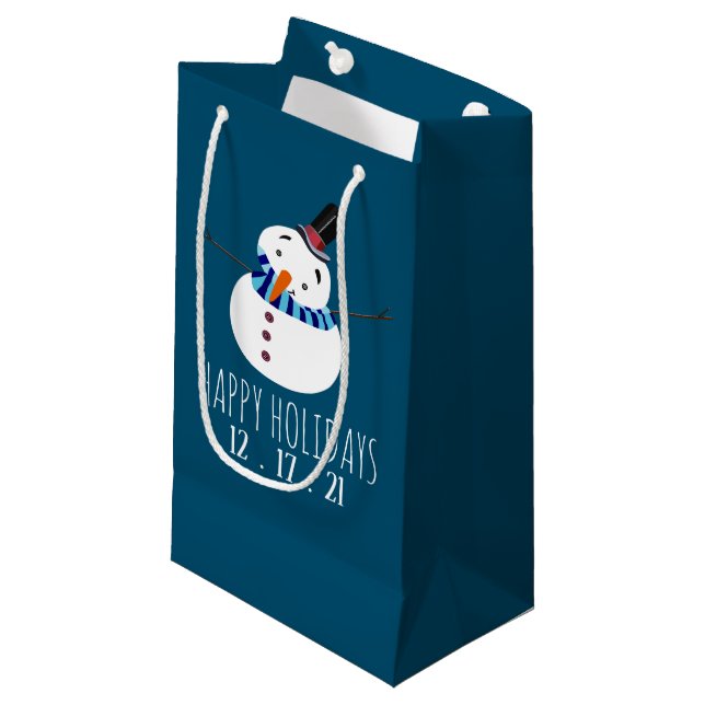 Blue Snowman, Happy Holidays Small Gift Bag (Front Angled)