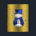 Blue Snowman on Gold Christmas Fleece Blanket<br><div class="desc">A cute and colourful Christmas pattern featuring snowmen dressed in blue velvet top hat and vests,  on a festive golden background with gold stars to add a stylish and whimsical touch to your Christmas home decorations this year.</div>