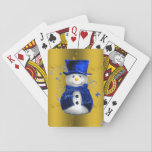 Blue Snowman on Gold Christmas Playing Cards<br><div class="desc">A cute and colourful Christmas pattern featuring snowmen dressed in blue velvet top hat and vests,  on a festive golden background with gold stars to add a stylish and whimsical touch to your Christmas home decorations this year.</div>