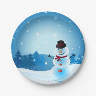 Blue Snowman Paper Plate