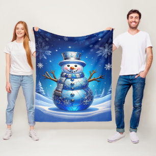 Blue Snowman Snowflakes Fleece Blanket