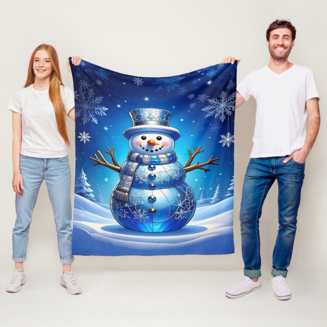 Blue Snowman Snowflakes Fleece Blanket (In Situ)