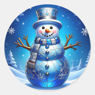 Blue Snowman Snowflakes Holiday Sticker