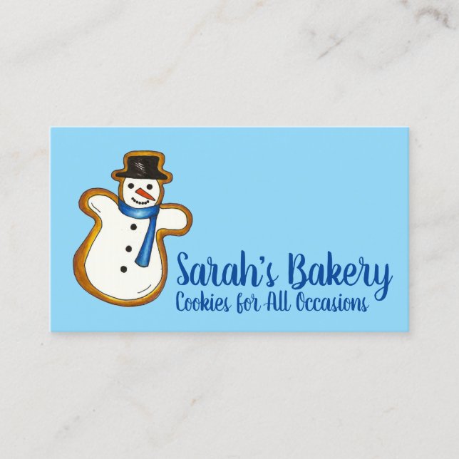 Blue Snowman Sugar Cookie Bakery Pastry Chef Food Business Card (Front)