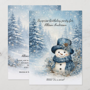 Blue Snowman Surprise Birthday Party Invitation