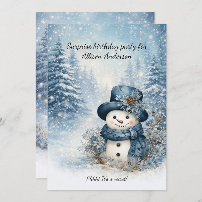 Blue Snowman Surprise Birthday Party | Invitation (Front/Back)