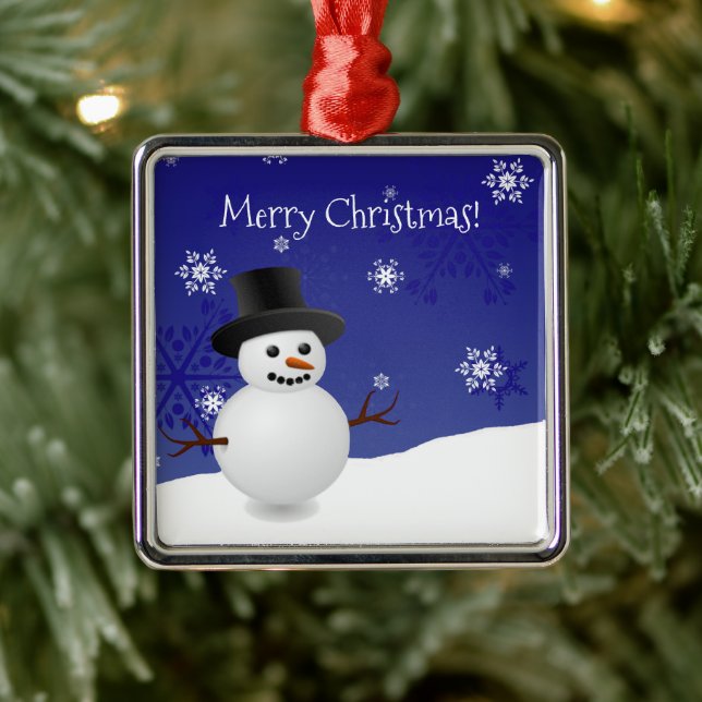 Blue Snowman Winter Scene Ceramic Ornament (Tree)