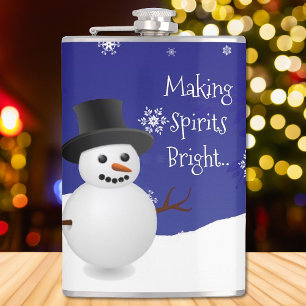 Blue Snowman Winter Scene Christmas Flask