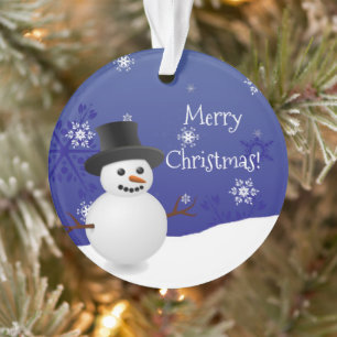Blue Snowman Winter Scene Christmas Ornament