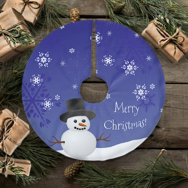 Blue Snowman Winter Scene Christmas Tree Skirt (Blue Snowman Winter Scene Christmas Tree Skirt)