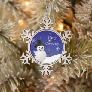 Blue Snowman Winter Scene Snowflake Ornament
