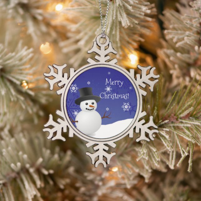 Blue Snowman Winter Scene Snowflake Ornament (Tree)