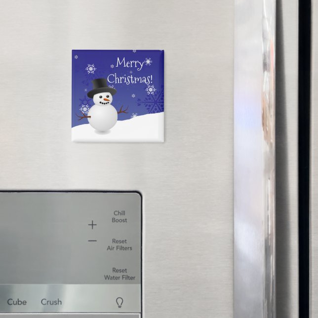 Blue Snowman Winter Scenery Christmas Magnet (In Situ (Fridge))