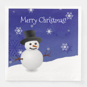 Blue Snowman Winter Scenery Christmas Paper Napkin