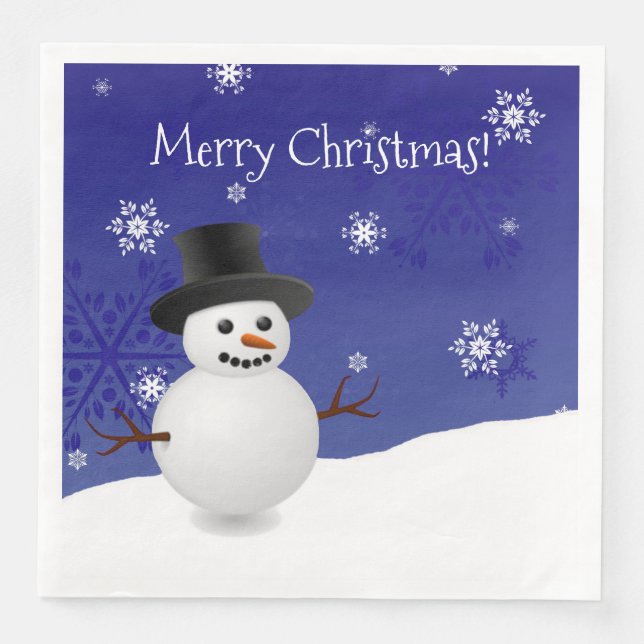 Blue Snowman Winter Scenery Christmas Paper Napkin (Front)