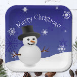 Blue Snowman Winter Scenery Christmas Paper Plate<br><div class="desc">Host holiday dinner party and get together's with a set of festive Blue Snowman Winter Scenery Christmas Paper Plates. Plate design features a happy snowman in a snowy wintry scene against a royal blue background adorned with matching colour snowflakes. Additional gift and holiday items available with this design as well....</div>
