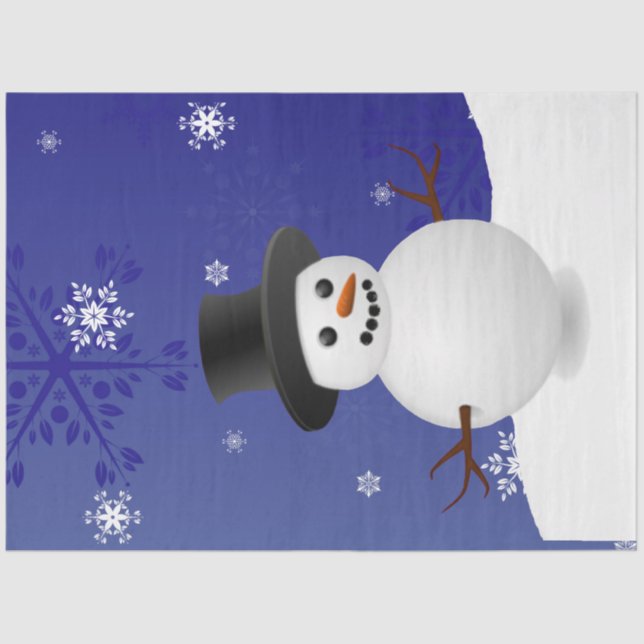 Blue Snowman Winter Scenery Christmas Tissue Paper (Front)