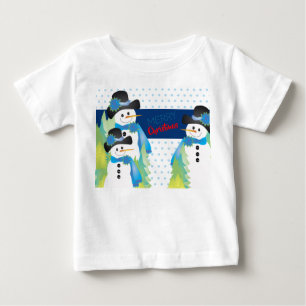 Blue Snowman With Snowflakes Baby T-Shirt
