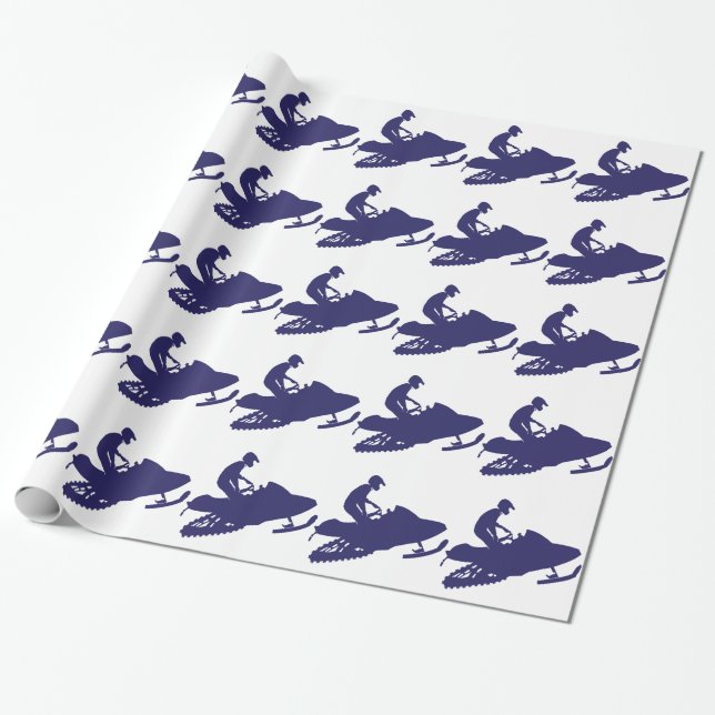 Blue Snowmobiler Wrapping Paper (Unrolled)