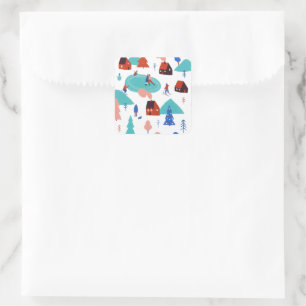 Blue Snowy Festive Christmas Winter Holiday Square Sticker