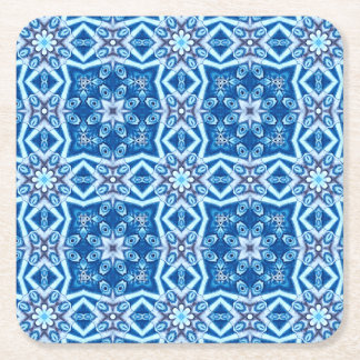Blue snowy floral square tile pattern square paper coaster