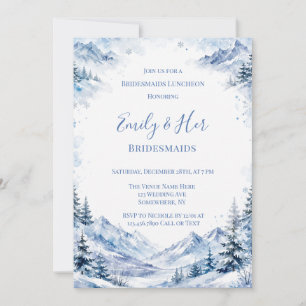 Blue Snowy Painted Mountains Bridesmaids Luncheon Invitation