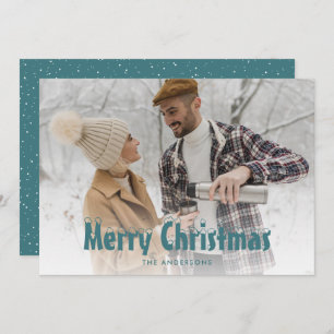 Blue Snowy Photo Merry Christmas Cards