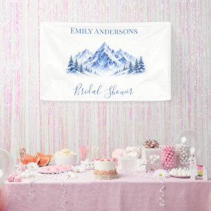Blue Snowy Watercolor Mountains Bridal Shower Banner