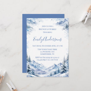 Blue Snowy Watercolor Mountains Brunch & Bubbly Invitation