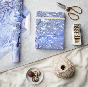 Blue Snowy Winter Forest Watercolor Wrapping Paper