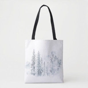 Blue Snowy Winter Trees Tote Bag
