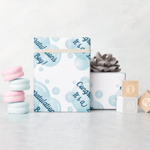 Blue soap bubbles boy's baby shower custom wrapping paper