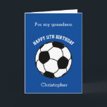 Blue Soccer 11th Birthday Card<br><div class="desc">A blue soccer 11th birthday card for grandson, son, godson, etc.. You will be able to easily personalise the front of this soccer sport birthday card with his name. The inside card message and the back of the card can also be edited. This personalised eleventh birthday card for him would...</div>