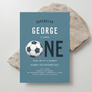 Blue Soccer 1st Birthday Boy Sports Invitation