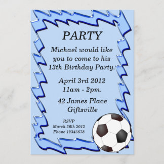 Blue Soccer Ball Birthday Party Invitation