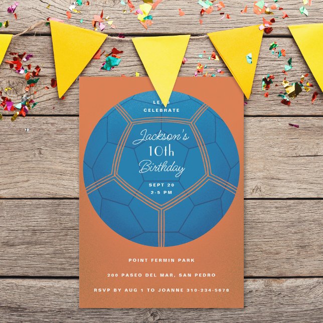 Blue Soccer Ball Birthday Party Invitation (Creator Uploaded)