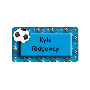 Blue Soccer Ball - Boys school name label