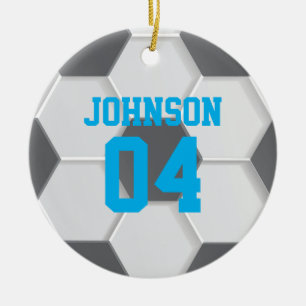 Blue Soccer Ball Christmas Ceramic Ornament