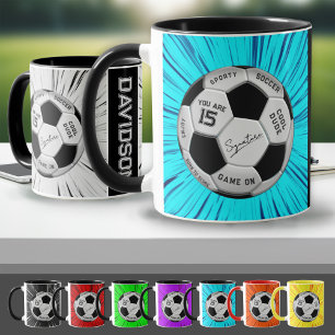 Blue Soccer Ball Custom Age Name Birthday  Mug