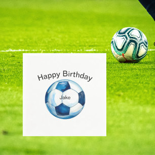 Blue Soccer Ball Custom Birthday Party Napkin