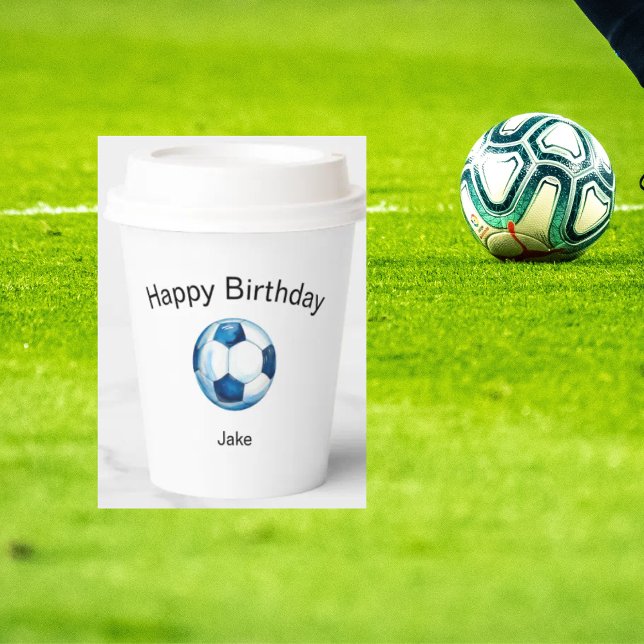 Blue Soccer Ball Custom Birthday Party Paper Cups (Creator Uploaded)
